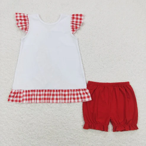 Abito da bambina in cotone bianco per bambini e bambine con manica rossa personalizzata - Product Image 2