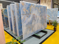Panneau mural en pierre d'onyx naturel rétroéclairé, bleu ciel doré, marbre d'onyx