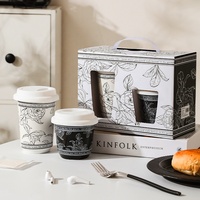 Boîte cadeau, tasse à café en céramique pour couple, imprimée de fleurs, sans poignée, avec couvercle en silicone