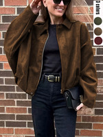 Blouson Bomber Court Tricoté Respirant Écologique à Col Revers et Fermeture Éclair pour Femme Style Européen et Américain Automne Hiver 2026