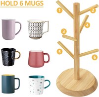 Support de rangement suspendu pour tasses de cuisine, séchoir à tasses en bambou avec 6 crochets pour mugs et tasses à café