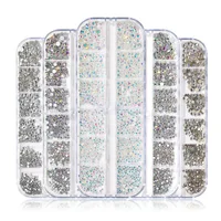 Kit de 12 grilles de strass pour ongles, best-seller, avec cristaux AB, perles, billes en acier et diamants en verre, pour la décoration d'ongles