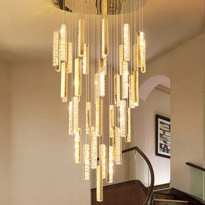 Moderne Loft Story Foyer long Pendentif Lumières Duplex Bâtiment Or Lustres en cristal pour escalier - Product Image 6