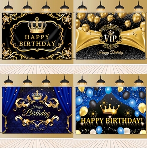 <span class=keywords><strong>Buon</strong></span> <span class=keywords><strong>compleanno</strong></span> sfondo Royal Crown Prince Gold Glitter Photo Background tenda dorata personalizza nome forniture per la decorazione della festa - Product Image 1