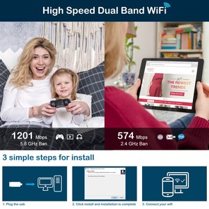USB 3.0 1800Mbps Dual Band WiFi Dongle WLAN Adapter With Antenna for <b>PC</b> External 2.4/5G Ethernet Interface Stock Product 5ghz Wi - Product Image 6