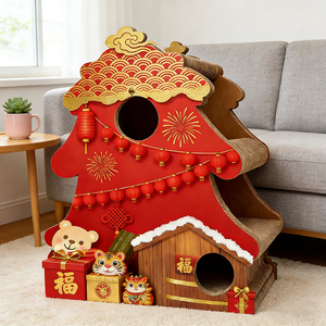 Tiragraffi per Gatti Moderno e Grande per il Nuovo Anno, Giocattolo in Cartone Ondulato ad Alta Densità, Tiragraffi Durevole per Gatti - Product Image 2