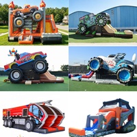 Videur sautant plein d'entrain d'air extérieur combiné gonflable de PVC de camion de monstre commercial avec le château de glissière inclut l'accessoire de ventilateur