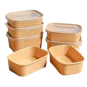 Giấy dùng một lần Bát thực phẩm <span class=keywords><strong>container</strong></span> thức ăn nhanh Takeaway Bát bao bì có nắp đậy dùng một lần hình chữ nhật giấy bát - Product Image 1