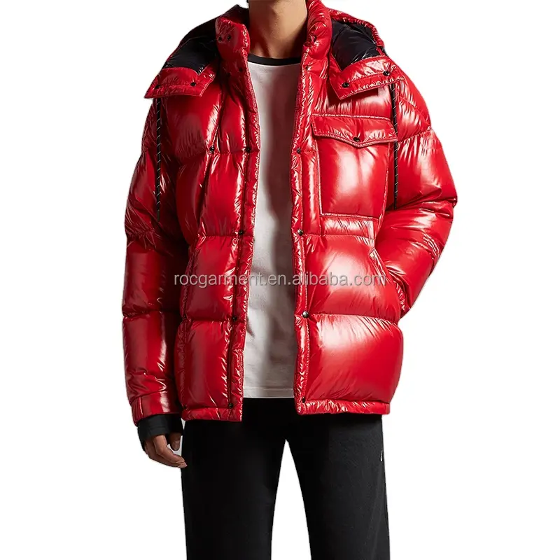 Top Sale Custom Men's Plus Size Shining Red Puffer Jackets Men Down Jacket For Winter