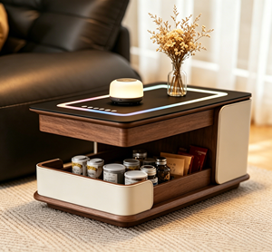 Table basse moderne en bois avec éclairage LED et tiroir de rangement, meubles de salon - Product Image 1