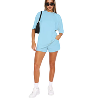 Nouvel ensemble décontracté deux pièces pour femme, été 2026, avec short de cyclisme et t-shirt à col rond de couleur unie, personnalisable avec logo, pour le commerce transfrontalier
