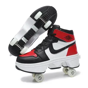 Sepatu roda anak laki-laki dan perempuan, sneaker olahraga seluncur es dengan 4 roda dapat disesuaikan untuk bocah cowok dan cewek