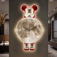 Moderne Luxe Art Déco LED Ours Horloge Toile Mur Art Sophistiqué Décor À La Maison avec Canapé Fond Nature Morte Motif