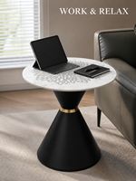 Table d'appoint moderne en dalle de roche ronde avec base en fer noir en forme de sablier, fabrication directe usine OEM/ODM, pour salon, hôtel, salle de séjour, chambre à coucher