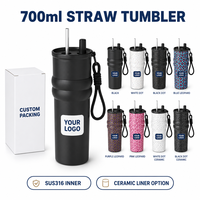 Gobelet isotherme sous vide en acier inoxydable 316, 700 ml, à double paroi, avec sangle de transport, design élégant pour femme, pour voiture, garde au chaud