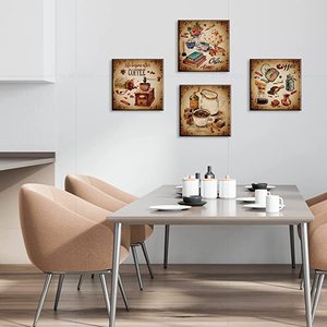 Wall Decor Vintage Coffee Poster Canvas Print Retro Brown 4 Panel Wall Paintings - Product Image 5