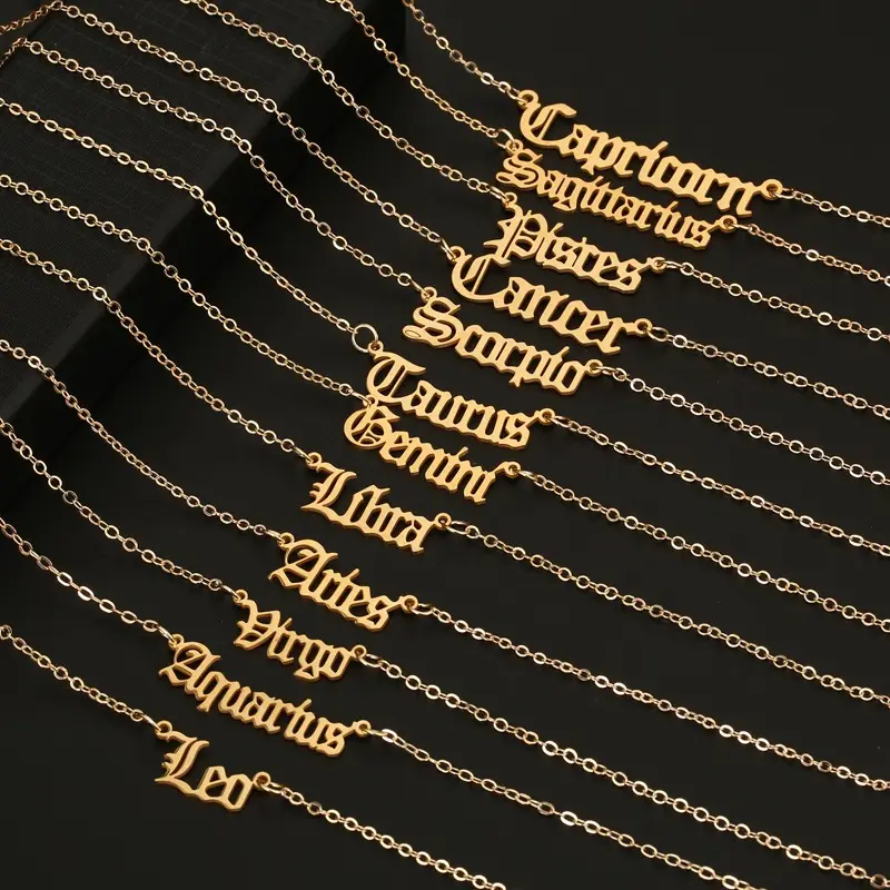 Collar creativo con Nombre del zodiaco, colgante con 12 letras del alfabeto en inglés de acero inoxidable, joyería