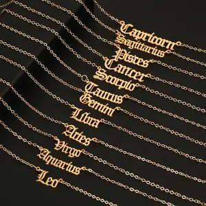 热卖创意十二生肖名字项链吊坠12不锈钢英文字母字母项链饰品