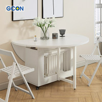 Table à manger ronde pliable blanche avec chaises intégrées, extensible pour 4 et 6 personnes, meubles de salle à manger