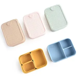 Wholesale Rattan Range Custom Color Logo Food Grade Food Container With Lid Easy to Clean Divided Kids Silicone Lunch Box
