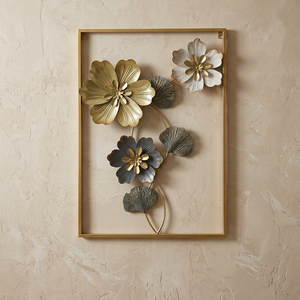 Modern Light Luxury Gold Framed Metal <b>Flower</b> <b>Wall</b> Art Panel Colorful Floral Fan Leaf <b>Wall</b> Sculpture Accent <b>Decor</b> for Home Hotel - Product Image 1