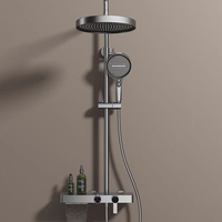 Ensemble de robinetterie de douche thermostatique murale gris anthracite avec affichage numérique, design moderne à touches de piano, jet de pluie et jet de massage pour hôtels et villas
