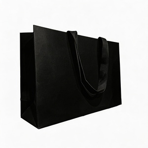 Custom Art Paper Shopping <b>Bag</b> With Black Flat Handles Classic Style Business Gift Packaging - Product Image 3