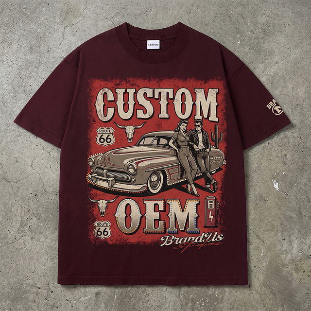 260 GSM 100% Cotton Digital Printing Acid Washed Boxy Fit Crop Dropped Shoulder Vintage Distressed Oem Custom Oversize T-shirt