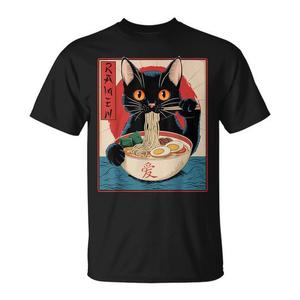 Camiseta Promocional con Diseño de Gato Kawaii Japonés Comiendo Ramen - Product Image 1