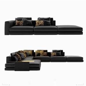 Muebles de sala de estar de gama alta varsace sofá modular de lujo en forma de U sofá seccional negro de cuero genuino - Product Image 5