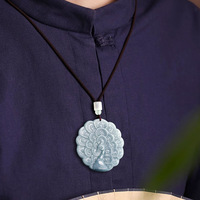 Jadéite Naturelle Bleu Eau Paon Bonne Chance et Paix Jade Pendentif UNISEXE Design Original Style Chinois DW07