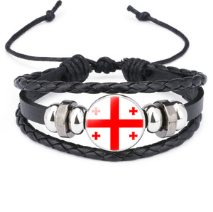 Drapeaux nationaux asiatiques, bracelets en cuir de vachette drapeau chypriote, bracelets tissés à la main noirs - Product Image 4