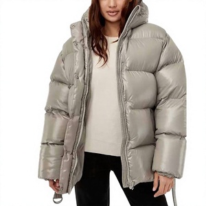 Vestes d'hiver brillantes de qualité supérieure, respirantes et coupe-vent, avec ceinture, streetwear tendance, veste à bulles pour femmes - Product Image 1