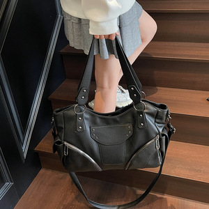 Sac à bandoulière grande capacité pour femme, couleur unie, fermeture éclair, style coréen, portable, haut de gamme, pour le commerce transfrontalier - Product Image 1
