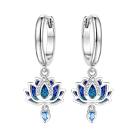 CYCUFF Ensemble de boucles d'oreilles créoles colorées en zircone cubique pour femme (motif Lotus bleu) Fabriqué en Chine