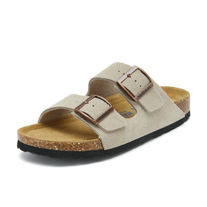 Sandales en cuir véritable confortables et élégantes à enfiler pour l'été, en cuir de vachette et liège, design unique et plat pour l'extérieur - Product Image 3
