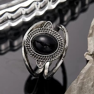 Bagues ZhuQian en pierre de lune ovale noire/blanche, imitation pierre naturelle, pour femmes, style rétro bohème ethnique, tendance bijoux - Product Image 2