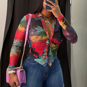 XS-2XL  Atasan Blus Y2K Model Kancing Depan V-Neck Dalam Lengan Panjang Gaya Spicy Girl Warna-Warni Seksi Crop Top - Product Image 1