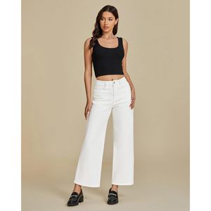 2025 pantalones vaqueros de tobillo de ajuste relajado de cintura alta para mujer pantalones vaqueros elásticos de pierna ancha con bolsillos de moda - Product Image 4