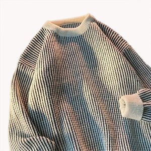 เสื้อสเวตเตอร์ลายทางเล็กแบบใหม่สำหรับผู้ชาย คู่รัก สไตล์ลำลอง ถักนิตติ้ง ดีไซน์เฉพาะตัว แฟชั่นอเนกประสงค์ สีสันตัดกัน ใช้เป็นเสื้อตัวในหรือใส่เป็นเสื้อตัวนอกได้ - Product Image 2