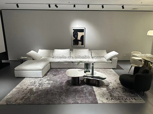 Ensemble modulaire de canapé en forme de L, minimaliste, en tissu de coton et de lin blanc, 7 places, style moderne, pour salon - Product Image 3