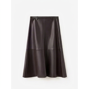 Falda de Mujer con Paneles de Piel de Oveja de Primera Calidad, Cintura Alta, Transpirable y Moderna, Color Marrón, Muestra y Personalización Disponibles - Product Image 1