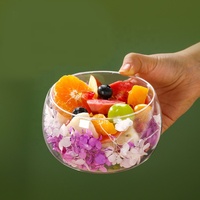 Peralatan Makan Tumbler Dessert Dinding Ganda Buatan Tangan dengan Bunga Kering Asli, Mangkuk Salad Buah Kaca Borosilikat Tinggi Berlapis Ganda Bentuk Bulat