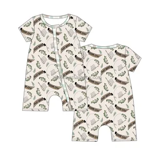 Custom Palmboom En Geruit Patroon Bamboe Kids Shorties Jongens Korte Romper Pyjama