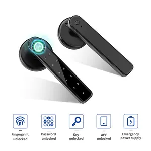 Tuya App Wifi Door Handle Fingerprint Lock Security Password Card Digital Electronic Smart Door Lock For Bedroom Door