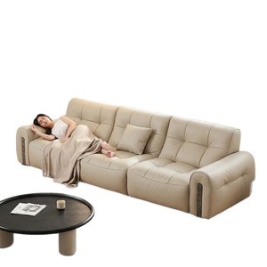 2026 New Italian Minimalist Top Grain Leather Sofa Straight Luxury Cream Mid Century - Product Image 1