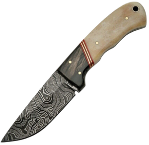 Hermoso Cuchillo Skinner de Hoja Fija de Acero de Damasco de Grado Industrial Sizzco, Personalizable OEM, con Mango de Hueso de Camello y Cuerno de Toro para Caza - Product Image 1