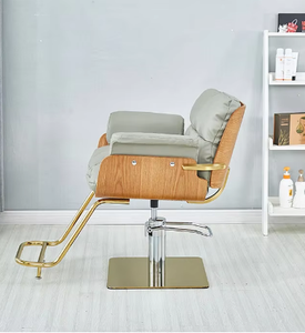 Fauteuil de Barbier Moderne Hydraulique, Chaise de Coiffure Rembourrée avec Base en Métal Effet Bois pour Salon de Beauté - Product Image 4