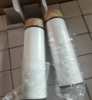 Bouteille d'eau en acier inoxydable 304 à sublimation, à large ouverture, isotherme sous vide, avec couvercle imitation bois