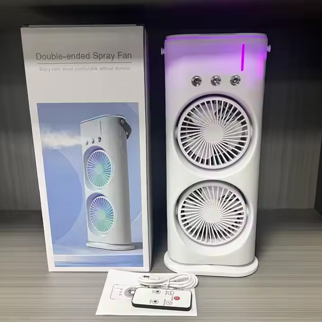 2024 New Spray Mist Fan Portable Air Conditioner Fan with Remote Control Colorful LED Light Water Mist Air Humidifier Fan